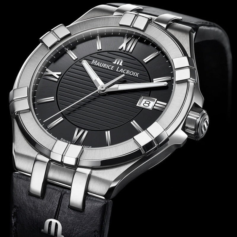 Maurice Lacroix Aikon Date Automatic Black Dial Black Leather Strap Watch For Men - AI6008-SS001-330-1 Buy Now By Maurice Lacroix