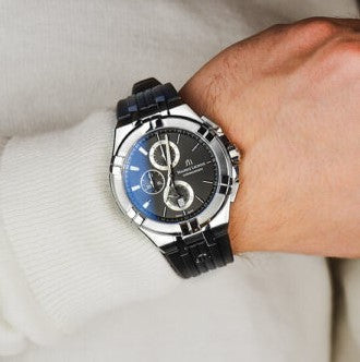 Maurice Lacroix Aikon Chronograph Black Dial Black Leather Strap Watch for Men - AI1018-SS001-330-2 Buy Now By Maurice Lacroix