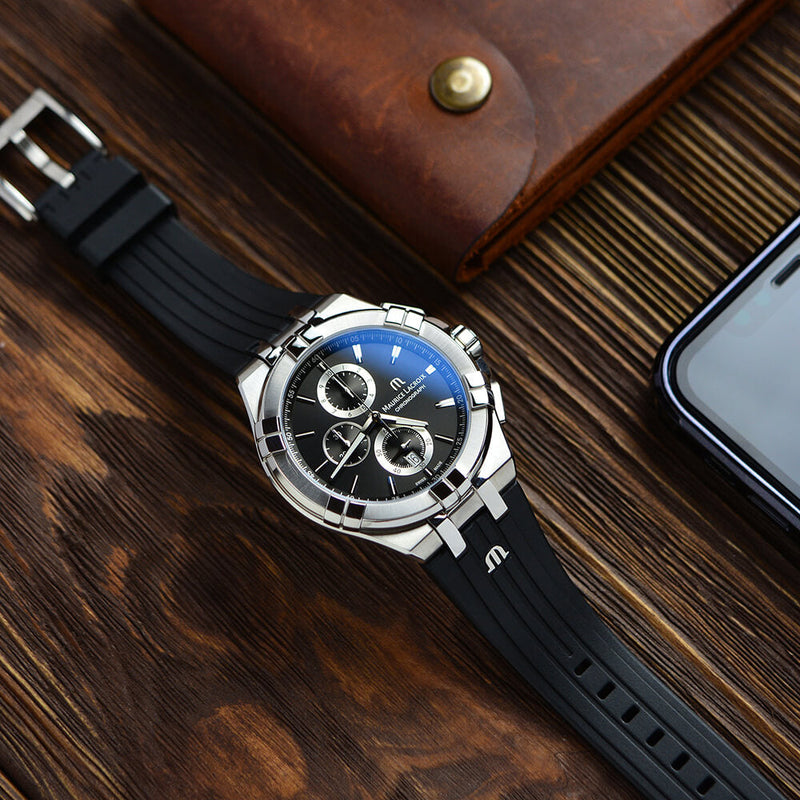 Maurice Lacroix Aikon Chronograph Black Dial Black Leather Strap Watch for Men - AI1018-SS001-330-2 Buy Now By Maurice Lacroix
