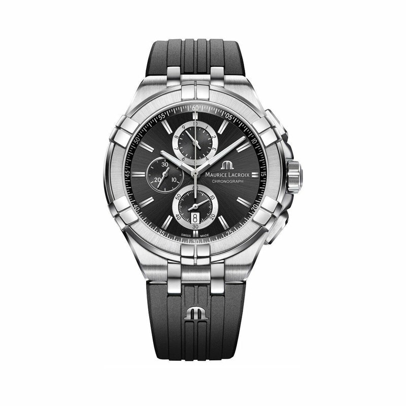 Maurice Lacroix Aikon Chronograph Black Dial Black Leather Strap Watch for Men - AI1018-SS001-330-2 Buy Now By Maurice Lacroix