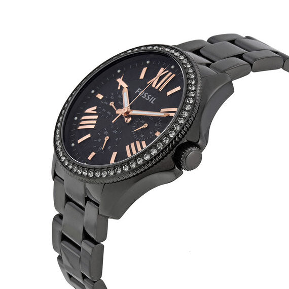 Fossil Cecile Multi Function Crystals Black Dial Black Steel Strap Watch for Women - AM4522 Buy Now By Fossil