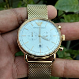 Emporio Armani Aviator Chronograph Quartz Beige Dial Gold Mesh Bracelet Watch For Men - AR11315 Buy Now By Emporio Armani