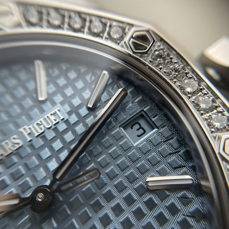 Audemars Piguet Royal Oak 50th Anniversary Diamond Ice Blue Dial Silver Steel Strap Watch for Men - 15551ST.ZZ.1356ST.01