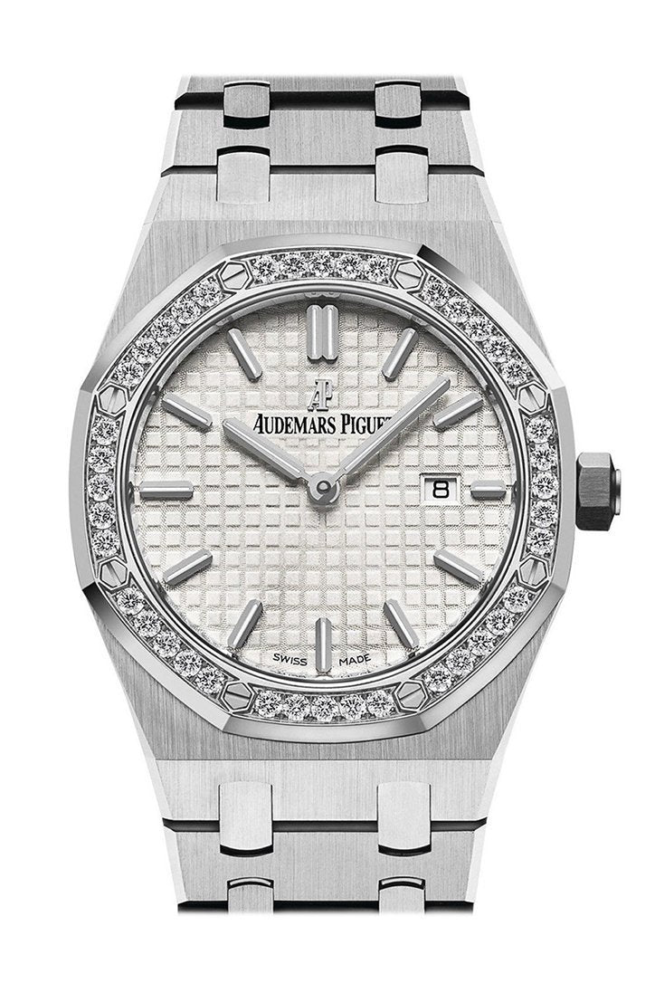 Audemars Piguet Royal Oak Quartz Diamonds White Dial Silver Steel Strap Watch for Women - 67651ST.ZZ.1261ST.01