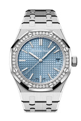 Audemars Piguet Royal Oak 50th Anniversary Diamond Ice Blue Dial Silver Steel Strap Watch for Men - 15551ST.ZZ.1356ST.01