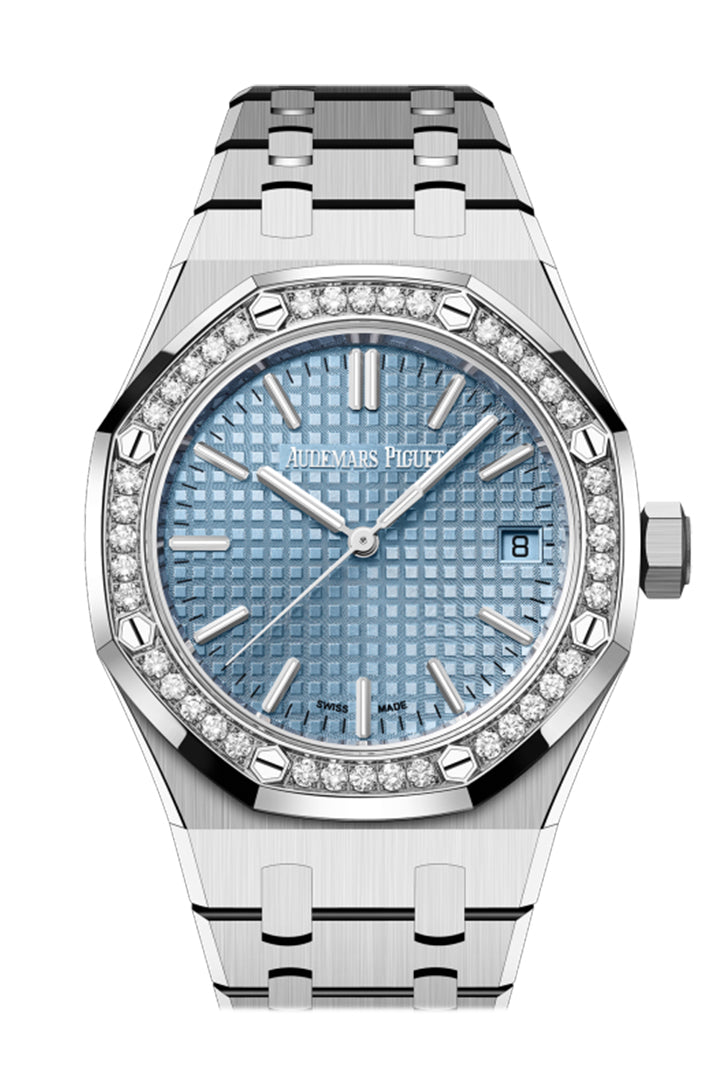 Audemars Piguet Royal Oak 50th Anniversary Diamond Ice Blue Dial Silver Steel Strap Watch for Men - 15551ST.ZZ.1356ST.01
