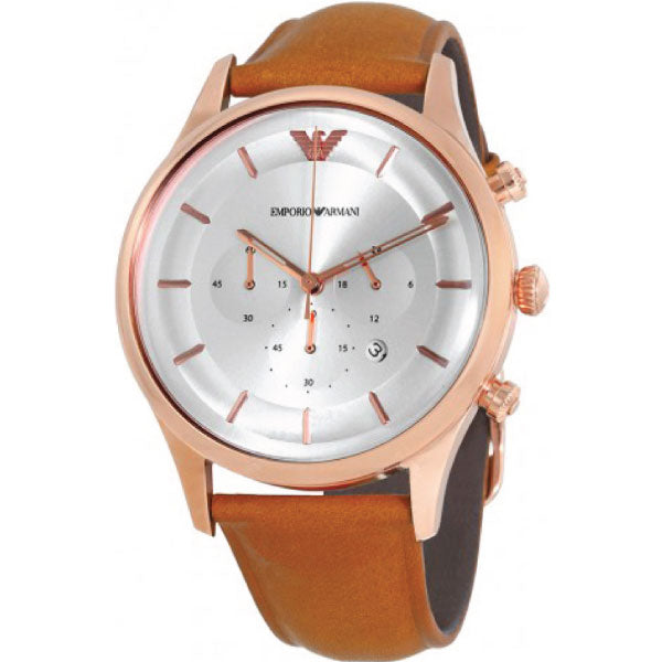Emporio Armani Quartz Silver Dial Brown Leather Strap Watch For Men - AR11043 Buy Now By Emporio Armani