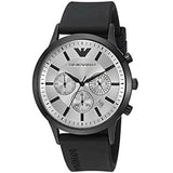 Shop Emporio Armani Chronograph Quartz Silver Dial Black Rubber Strap Watch For Men - AR11048 in USA