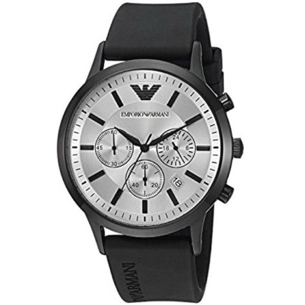 Shop Emporio Armani Chronograph Quartz Silver Dial Black Rubber Strap Watch For Men - AR11048 in USA