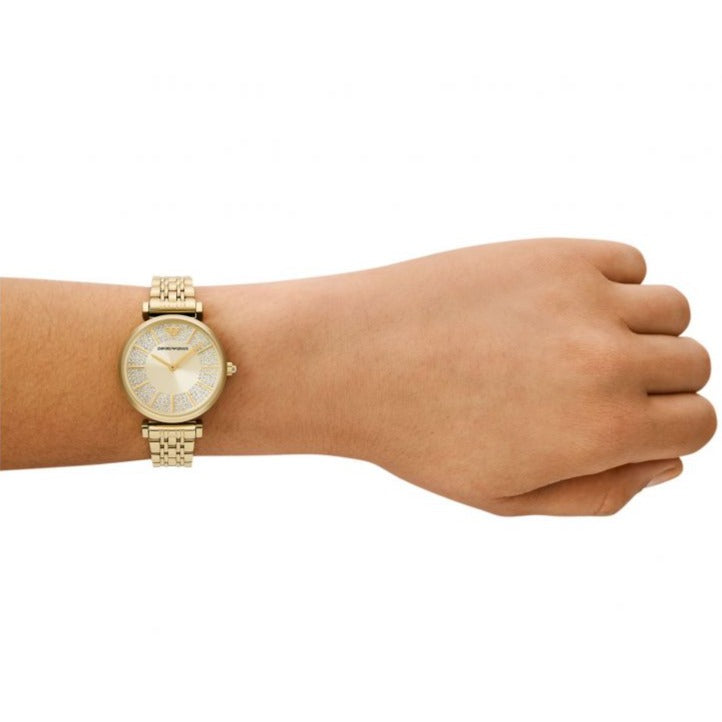 Emporio Armani Gianni T Bar Analog Crystals Gold Dial Gold Steel Strap Watch For Women - AR11608 Buy Now By Emporio Armani