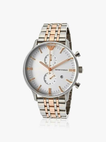 Emporio Armani Chronograph White Dial Two Tone Steel Strap Watch For Men - AR0399 Buy Now By Emporio Armani