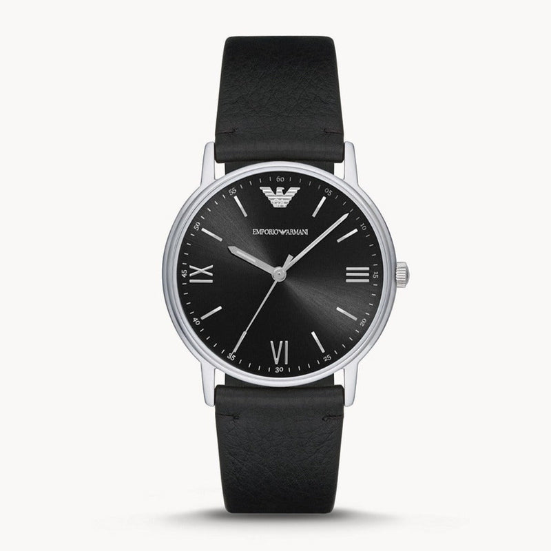 Shop Emporio Armani Kappa Analog Quartz Black Dial Black Leather Strap Watch For Men - AR11013 in USA