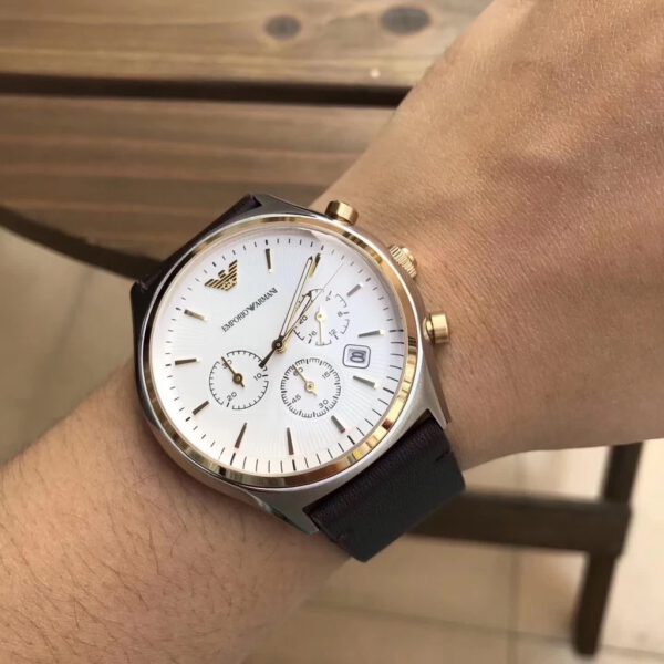 Emporio Armani Chronograph White Dial Brown Leather Strap Watch For Men - AR11033 Buy Now By Emporio Armani
