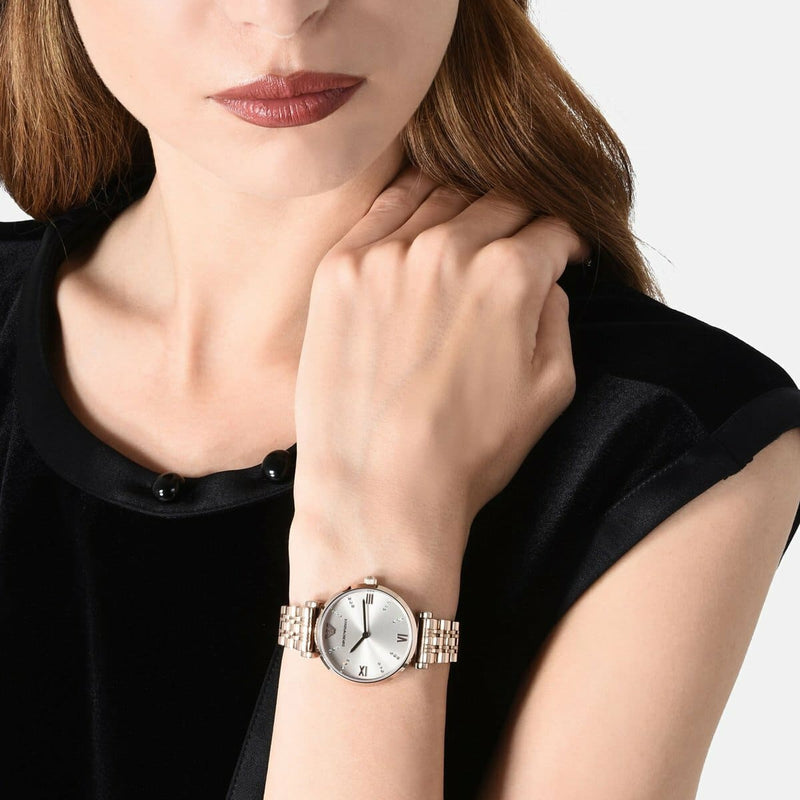 Emporio Armani T-Bar Gianni Rose Gold Dial Rose Gold Steel Strap Watch For Women - AR11059 Buy Now By Emporio Armani