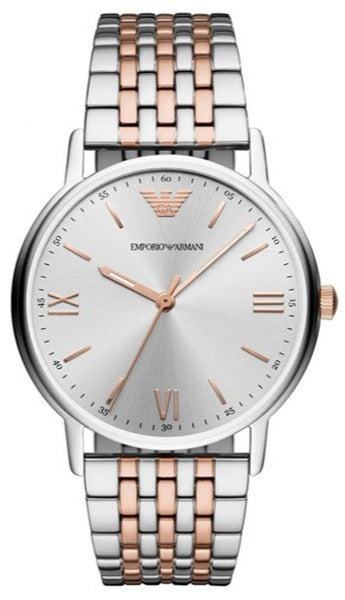 Shop Emporio Armani Kappa Quartz Silver Dial Two Tone Mesh Bracelet Watch For Men - AR11093 in USA