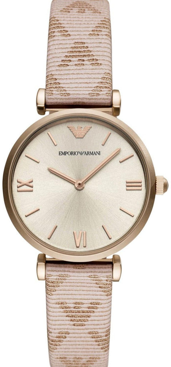 Shop Emporio Armani Analog Grey Dial Pink Leather Strap Watch For Women - AR11126 in USA