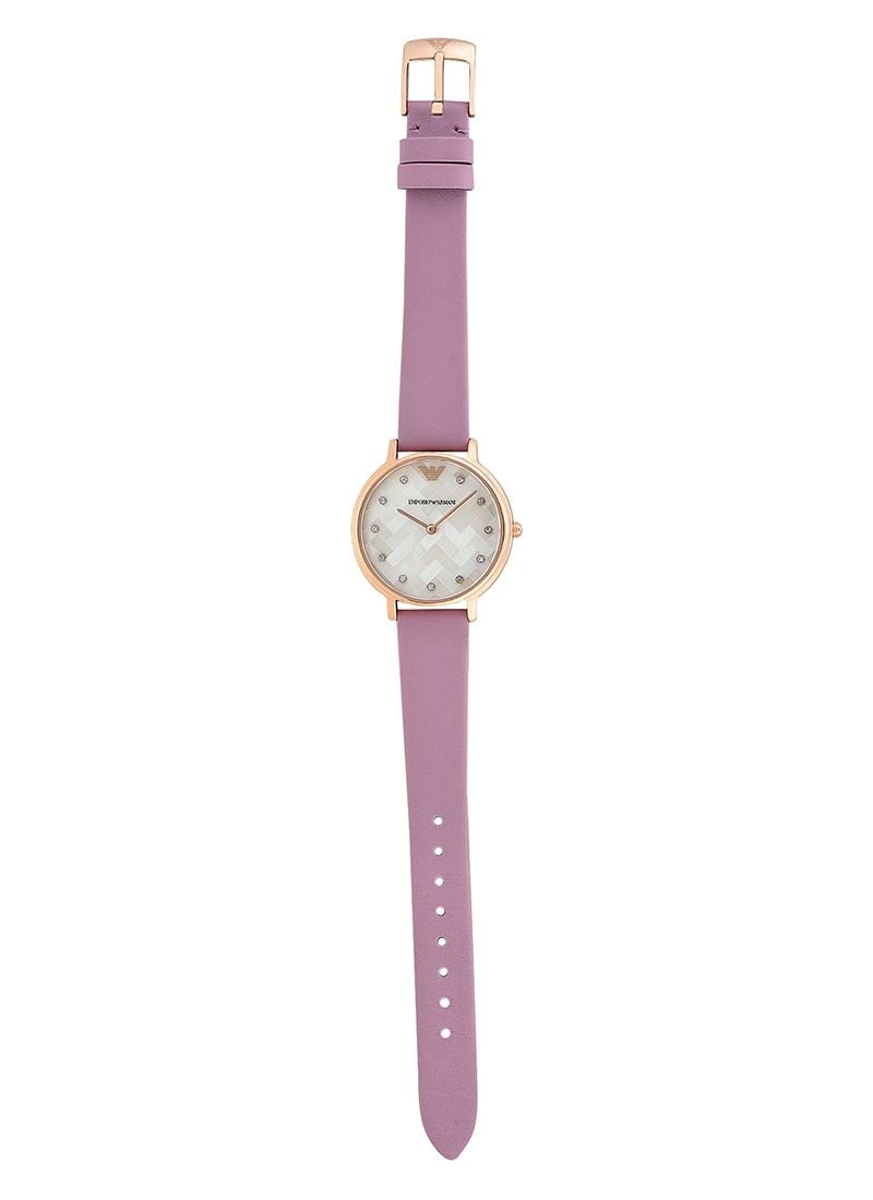 Shop Emporio Armani Kappa Mother Of Pearl White Dial Pink Leather Strap Watch For Women - AR11130 in USA