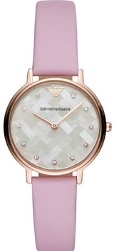 Shop Emporio Armani Kappa Mother Of Pearl White Dial Pink Leather Strap Watch For Women - AR11130 in USA