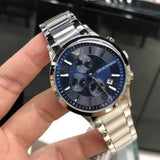 Emporio Armani Renato Chronograph Blue Dial Silver Steel Strap Watch For Men - AR11164 Buy Now By Emporio Armani