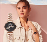 Emporio Armani Gianni T Bar Black Dial Rose Gold Steel Strap Watch For Women - AR11206 Buy Now By Emporio Armani