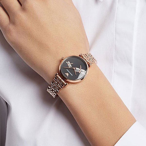 Emporio Armani Gianni T Bar Black Dial Rose Gold Steel Strap Watch For Women - AR11206 Buy Now By Emporio Armani