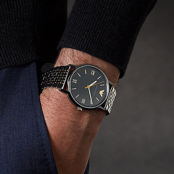 Emporio Armani Kappa Quartz Black Dial Two Tone Mesh Bracelet Watch For Men - AR11228 Buy Now By Emporio Armani