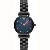 Emporio Armani Gianni T-Bar Quartz Black Mother of Pearl Dial Black Steel Strap Watch For Women - AR11268