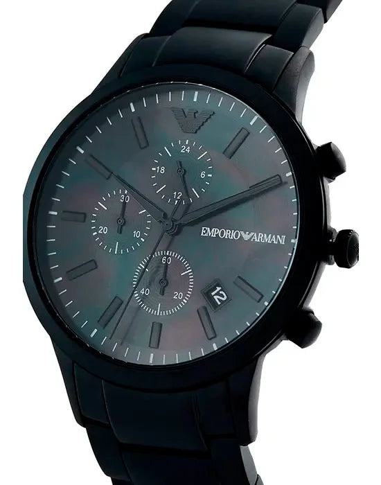 Emporio Armani Renato Chronograph Mother of Pearl Black Dial Black Steel Strap Watch For Men - AR11275 Buy Now By Emporio Armani