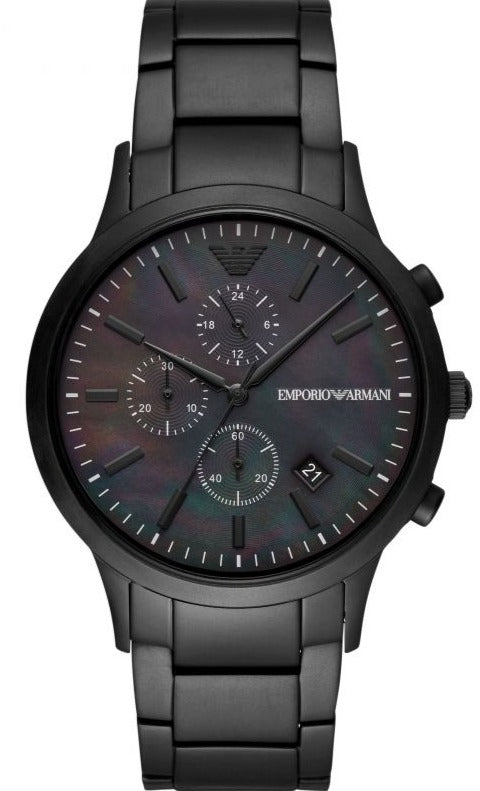 Emporio Armani Renato Chronograph Mother of Pearl Black Dial Black Steel Strap Watch For Men - AR11275 Buy Now By Emporio Armani