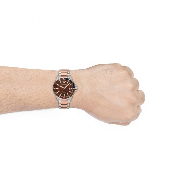 Emporio Armani Diver Quartz Brown Dial Two Tone Steel Strap Watch For Men - AR11340 Buy Now By Emporio Armani
