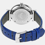 Emporio Armani Gianni T Bar Quartz Crystals Silver Dial Blue Leather Strap Watch For Women - AR11344 Buy Now By Emporio Armani