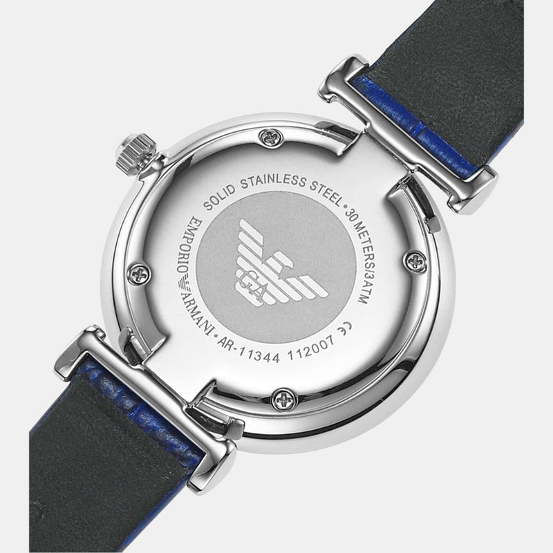 Emporio Armani Gianni T Bar Quartz Crystals Silver Dial Blue Leather Strap Watch For Women - AR11344 Buy Now By Emporio Armani