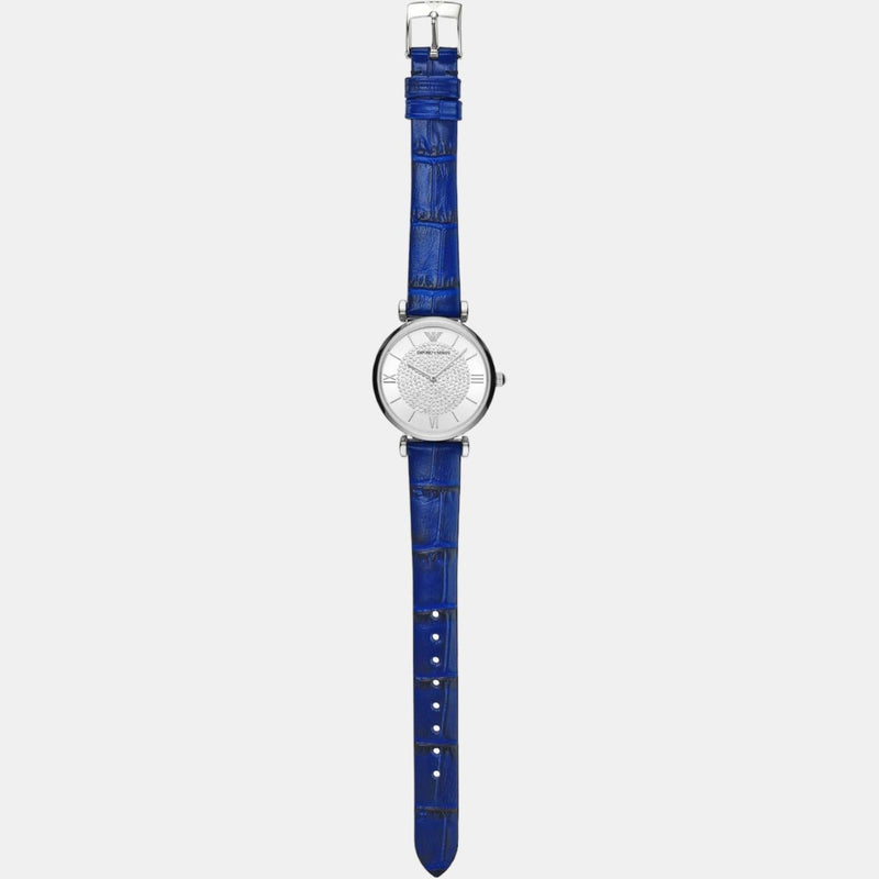 Emporio Armani Gianni T Bar Quartz Crystals Silver Dial Blue Leather Strap Watch For Women - AR11344 Buy Now By Emporio Armani