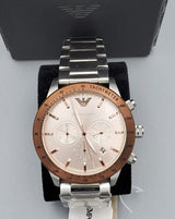 Emporio Armani Mario Chronograph Beige Dial Silver Steel Strap Watch For Men - AR11352 Buy Now By Emporio Armani