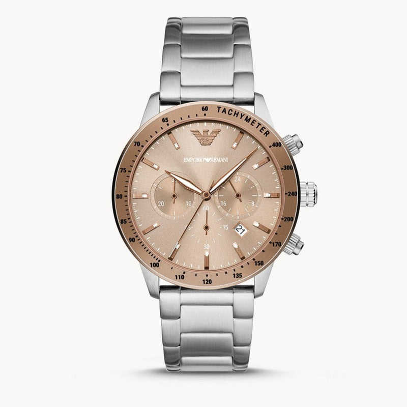 Emporio Armani Mario Chronograph Beige Dial Silver Steel Strap Watch For Men - AR11352 Buy Now By Emporio Armani