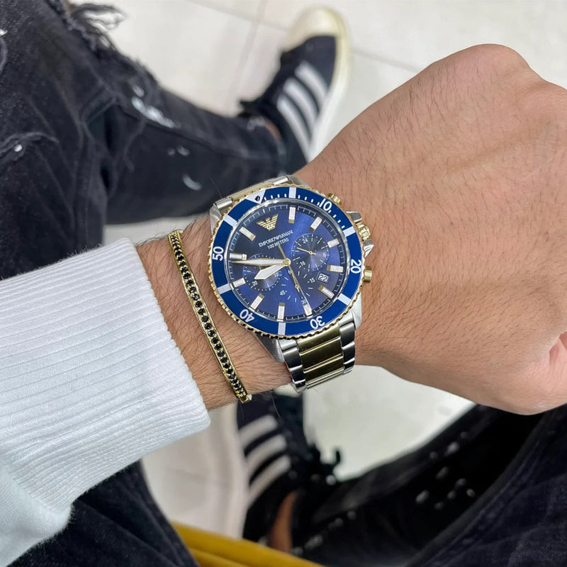 Emporio Armani Mario Chronograph Blue Dial Two Tone Steel Strap Watch For Men - AR11362 Buy Now By Emporio Armani