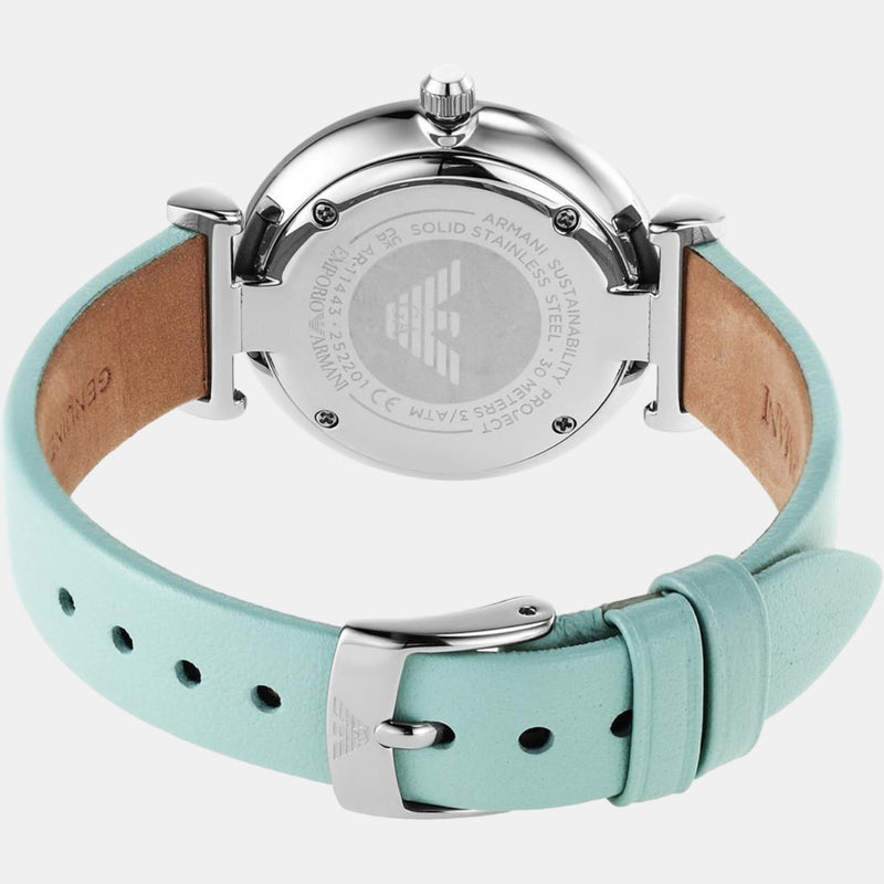Emporio Armani Gianni T Bar Analog Crystals Silver Dial Blue Leather Strap Watch For Women - AR11443 Buy Now By Emporio Armani