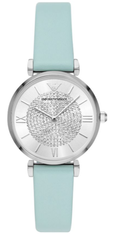 Emporio Armani Gianni T Bar Analog Crystals Silver Dial Blue Leather Strap Watch For Women - AR11443 Buy Now By Emporio Armani