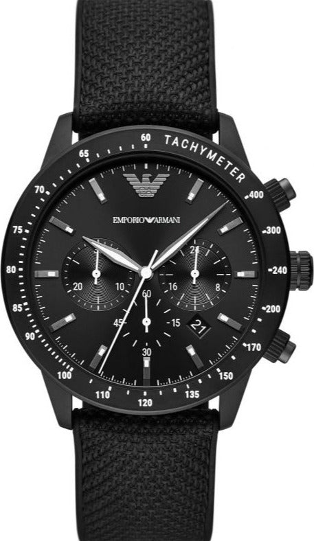 Emporio Armani Mario Chronograph Black Dial Black Nylon Strap Watch For Men - AR11453