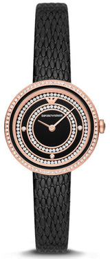 Emporio Armani Rosa Two Hand Black Dial Black Leather Strap Watch For Women - AR11493 Buy Now By Emporio Armani