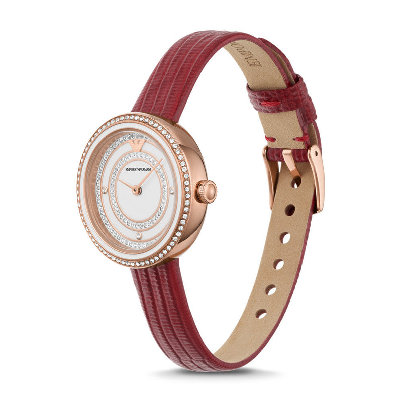 Emporio Armani Two-Hand Analog White Dial Red Leather Strap Watch For Women - AR11532 Buy Now By Emporio Armani