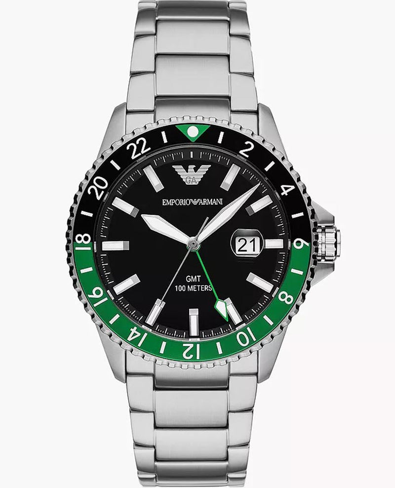 Emporio Armani Sea Explorer GMT Quartz Black Dial Silver Steel Strap Watch For Men - AR11589 Buy Now By Emporio Armani