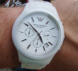 Emporio Armani Ceramica Chronograph White Dial White Strap Watch For Men - AR1453 Buy Now By Emporio Armani