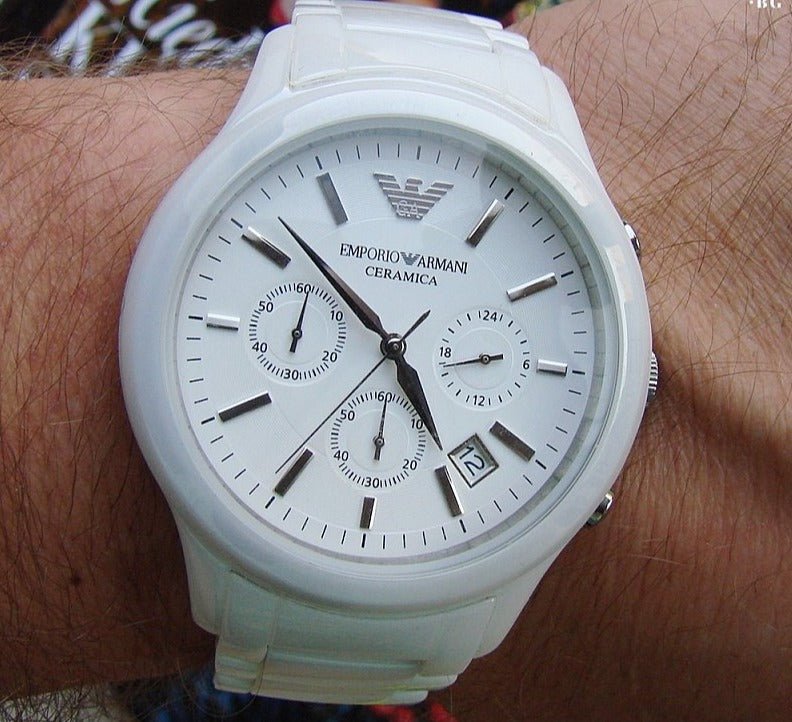 Emporio Armani Ceramica Chronograph White Dial White Strap Watch For Men - AR1453 Buy Now By Emporio Armani