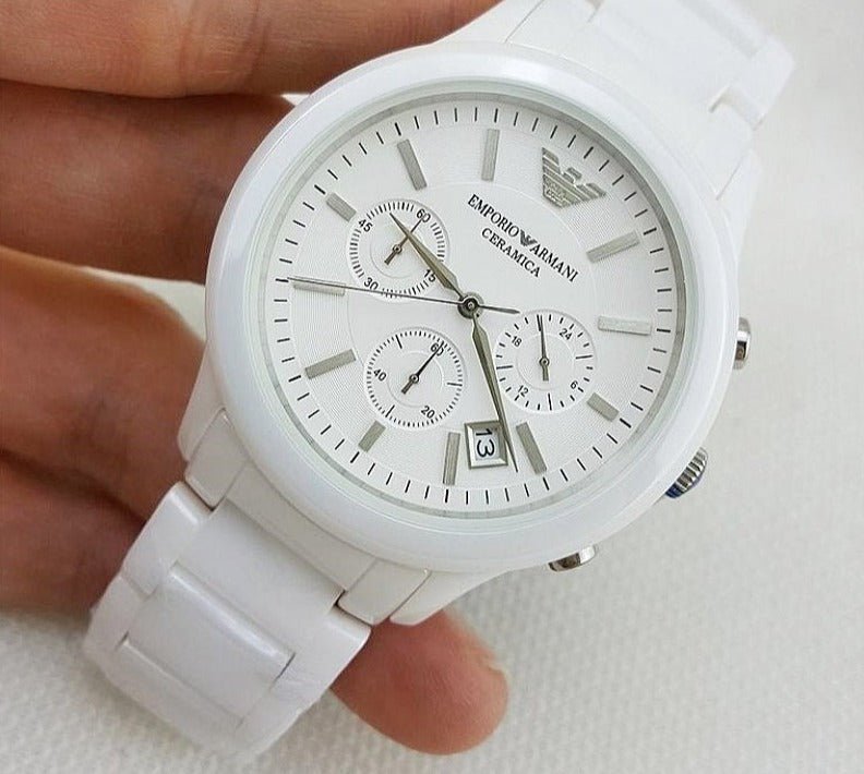 Emporio Armani Ceramica Chronograph White Dial White Strap Watch For Men - AR1453 Buy Now By Emporio Armani