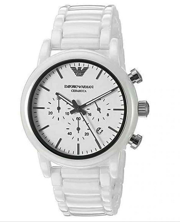 Emporio Armani Luigi Chronograph Ceramic White Dial White Ceramic Strap Watch For Men - AR1499 Buy Now By Emporio Armani