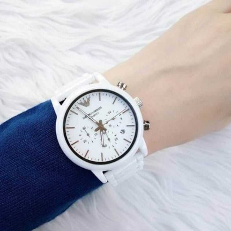 Emporio Armani Luigi Chronograph Ceramic White Dial White Ceramic Strap Watch For Men - AR1499 Buy Now By Emporio Armani