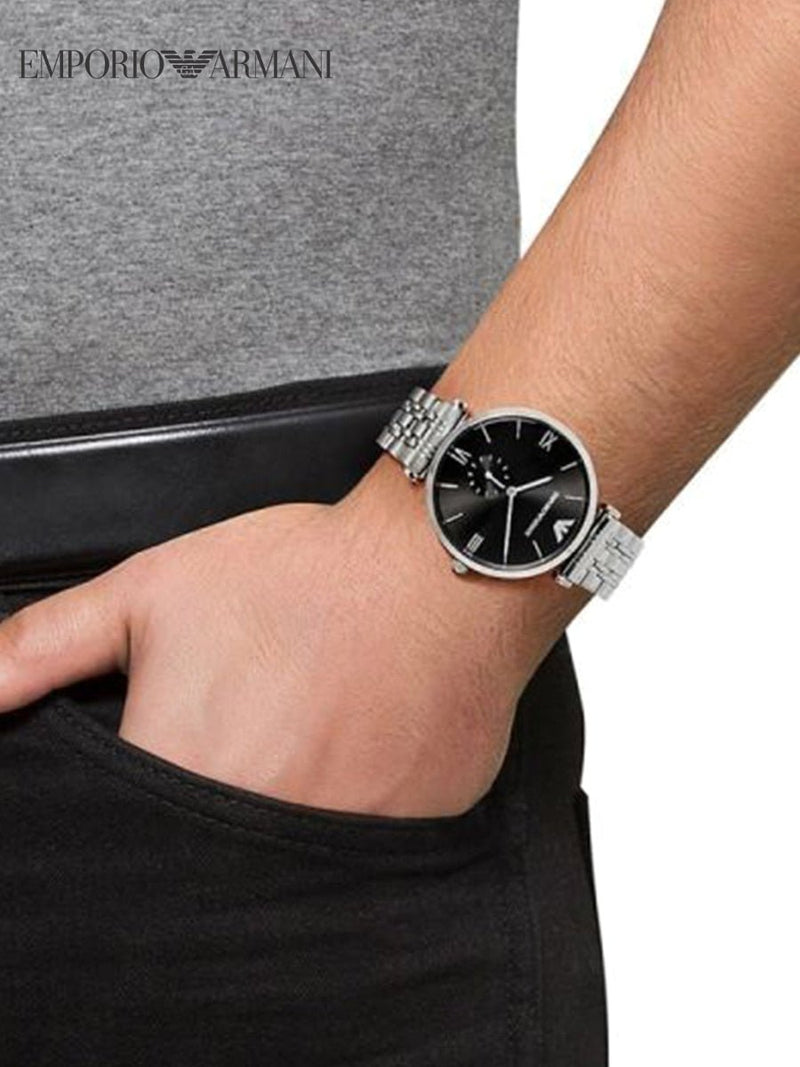 Emporio Armani Retro Black Dial Silver Steel Strap Watch For Men - AR1676 Buy Now By Emporio Armani
