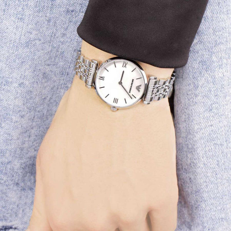 Emporio Armani T Bar Mother of Pearl Dial Steel Strap Watch For Women - AR1682 Buy Now By Emporio Armani