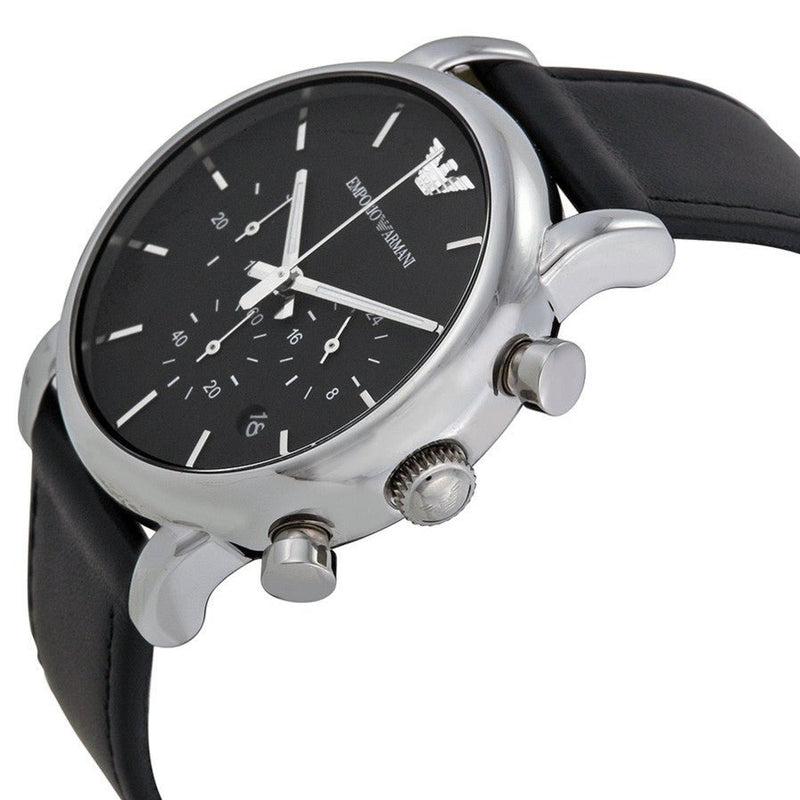 Emporio Armani Classic Chronograph Black Dial Black Leather Strap Watch For Men - AR1733 Buy Now By Emporio Armani